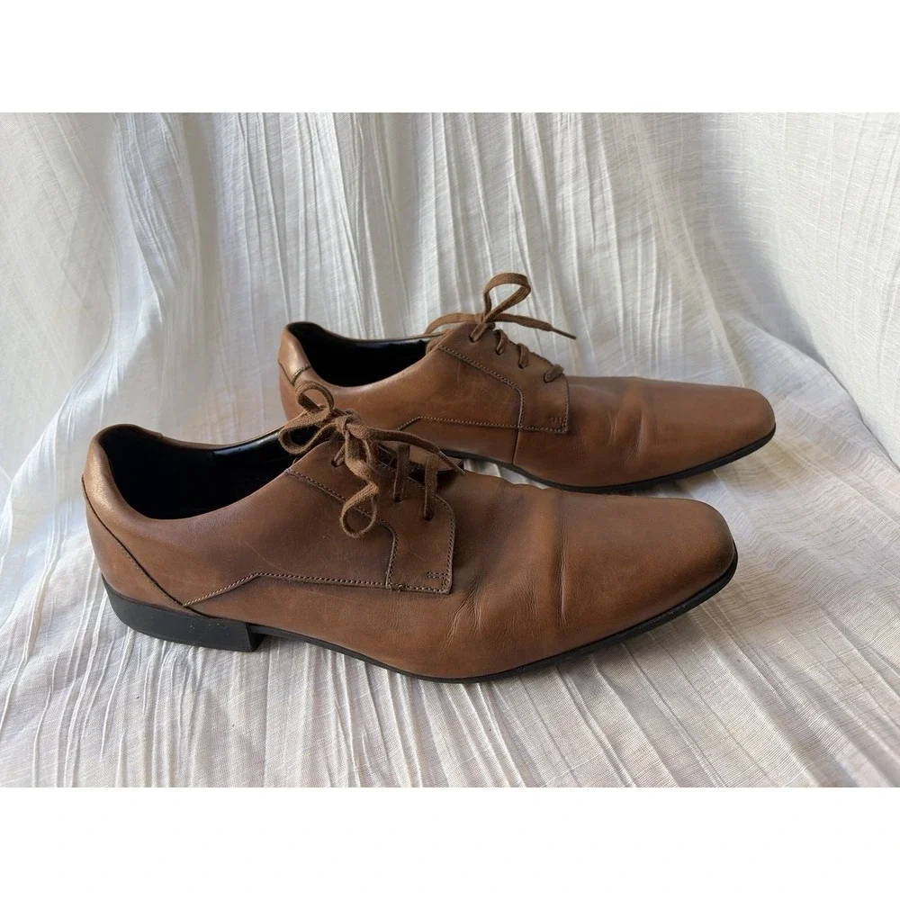 Clarks Glement Lace Men's Size 10 M Tan Brown Leather Formal Derby Oxford Shoes